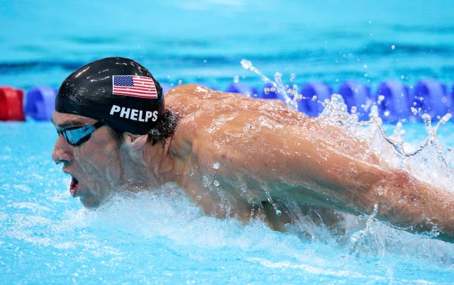LONDON, ENGLAND - JULY 28: Michael Phelps of the United States competes in the Final of the Men's 400m Individual Medley on Day One of the London 2012 Olympic Games at the Aquatics Centre on July 28, 2012 in London, England. (Photo by Adam Pretty/Getty Images)