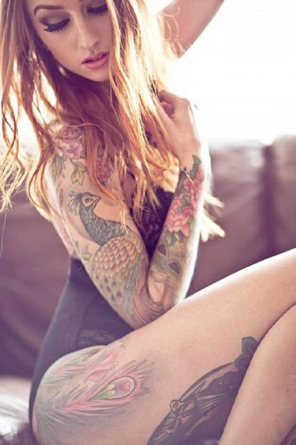 tattoo_girl_selfie_pheasant_motif