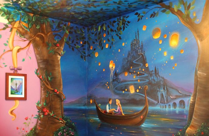 Mom Transforms Daughter's Room with a Handpainted Tangled Mural