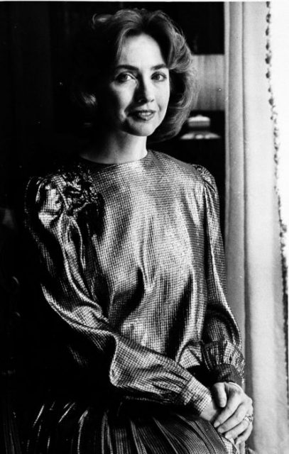 Arkansas' first lady Hillary Rodham Clinton is seen in her inaugural ball gown, 1985. (AP Photo)