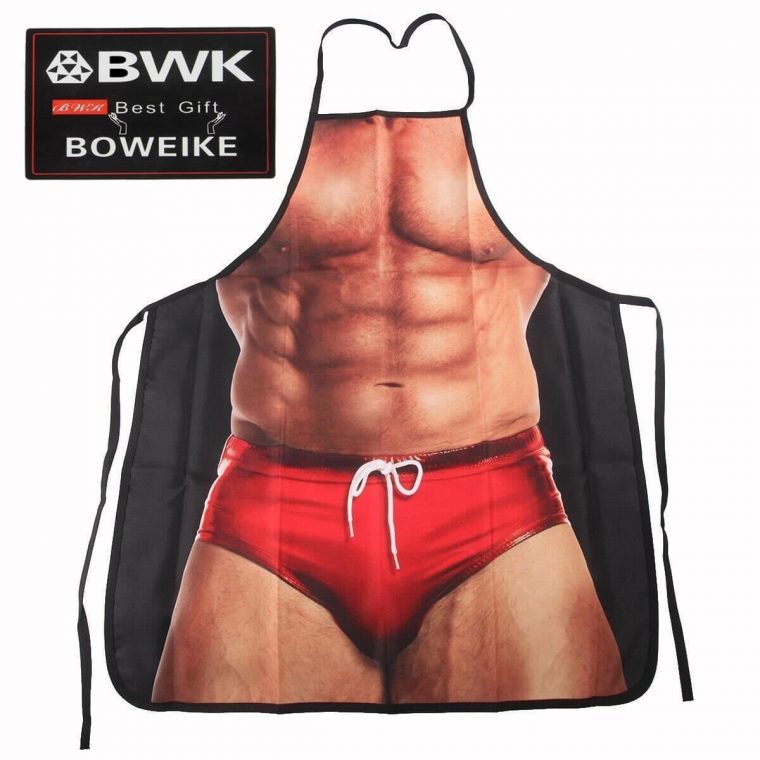 Boweike Sexy Muscle Man Kitchen Grilling Party Apron Funny Gag Gift