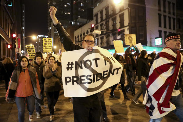 Thousands Gather to Protest Trump outside Trump Tower in Chicago